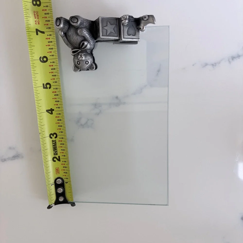 Vintage Pewter Teddy Bear and Blocks 5x7 Floating Glass Picture Frame Nursery